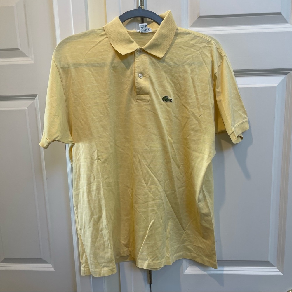 Lacoste Men’s Yellow Cotton Polo T-shirt With White Stripes